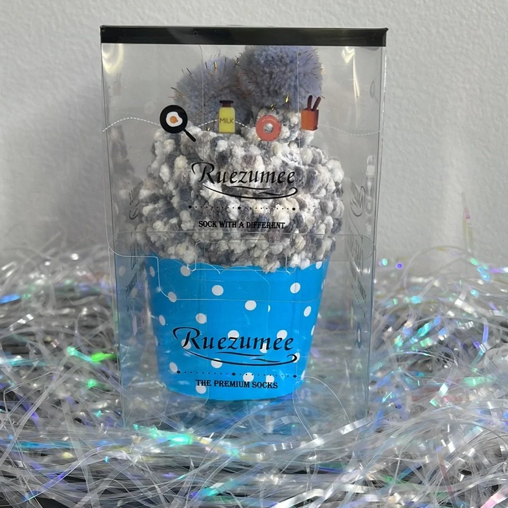 Confetti Cupcake Socks with Pom Poms in Box